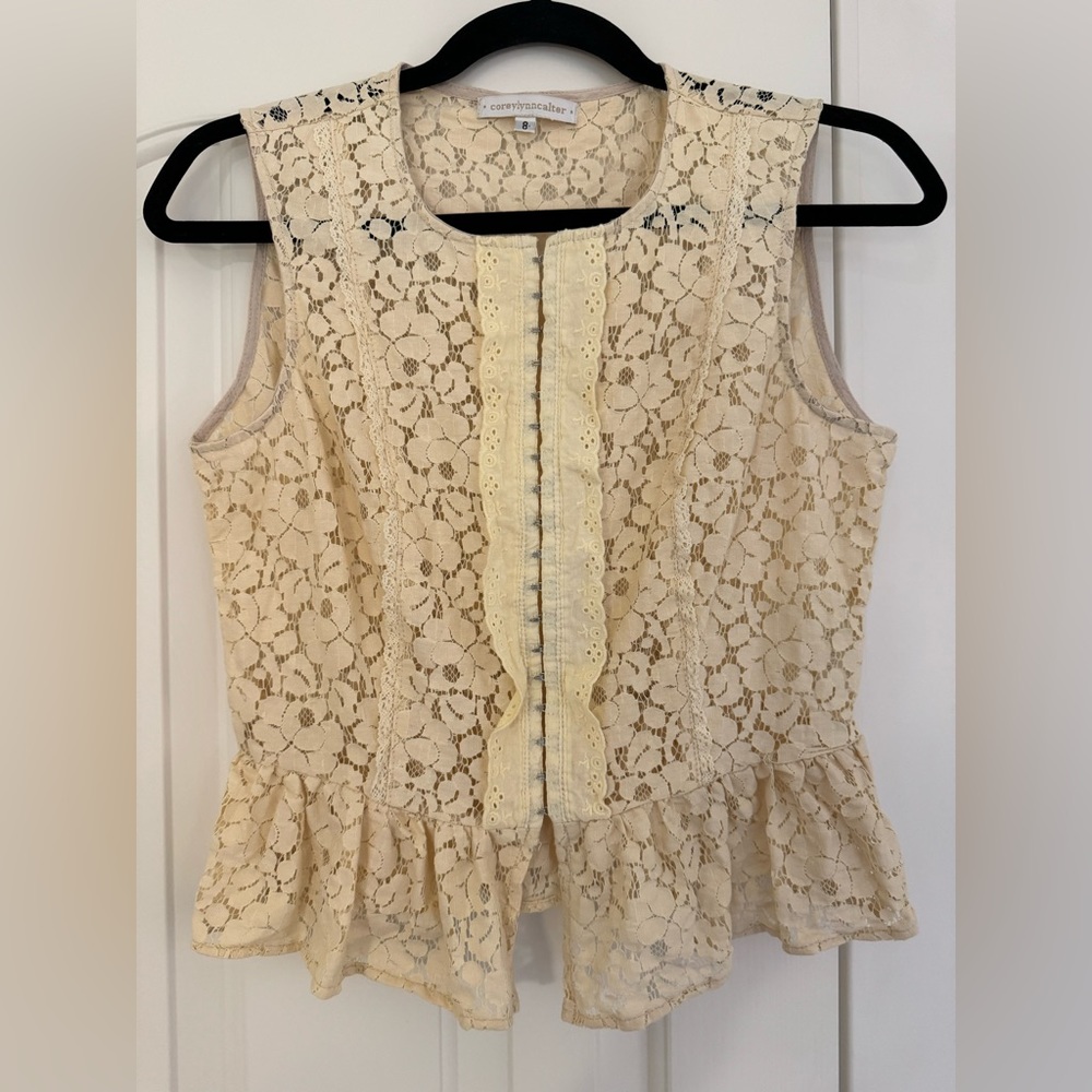Anthropologie Corey Lynn Calter cream lace bustier peplum top size 8